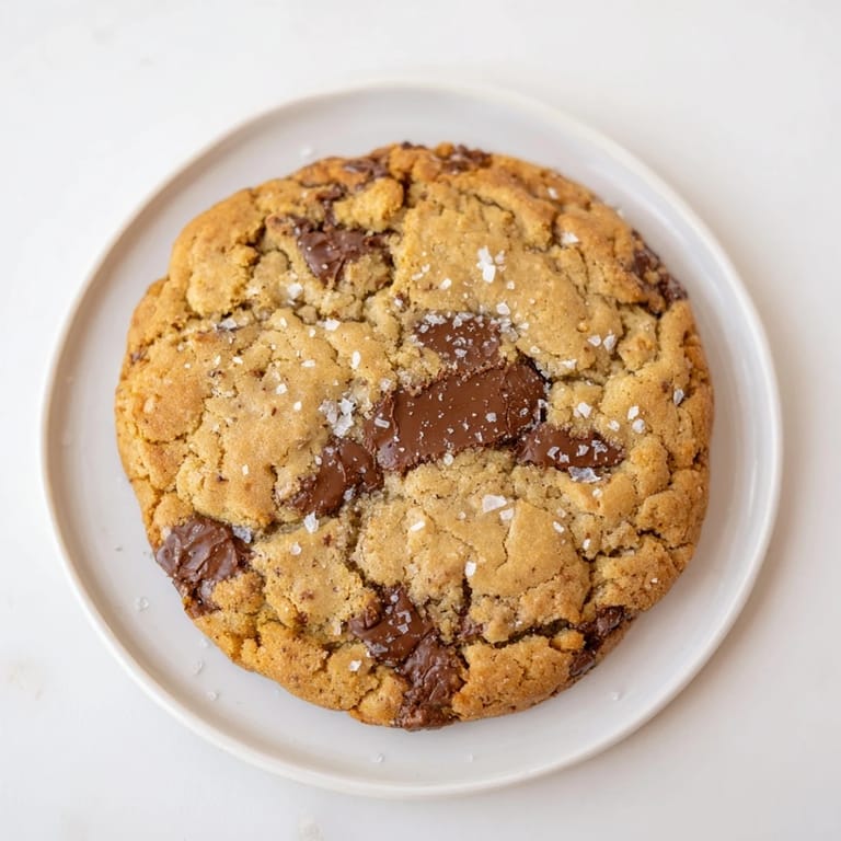 Warm, freshly baked miso brown butter cookies with a sprinkle of flaky sea salt on top.