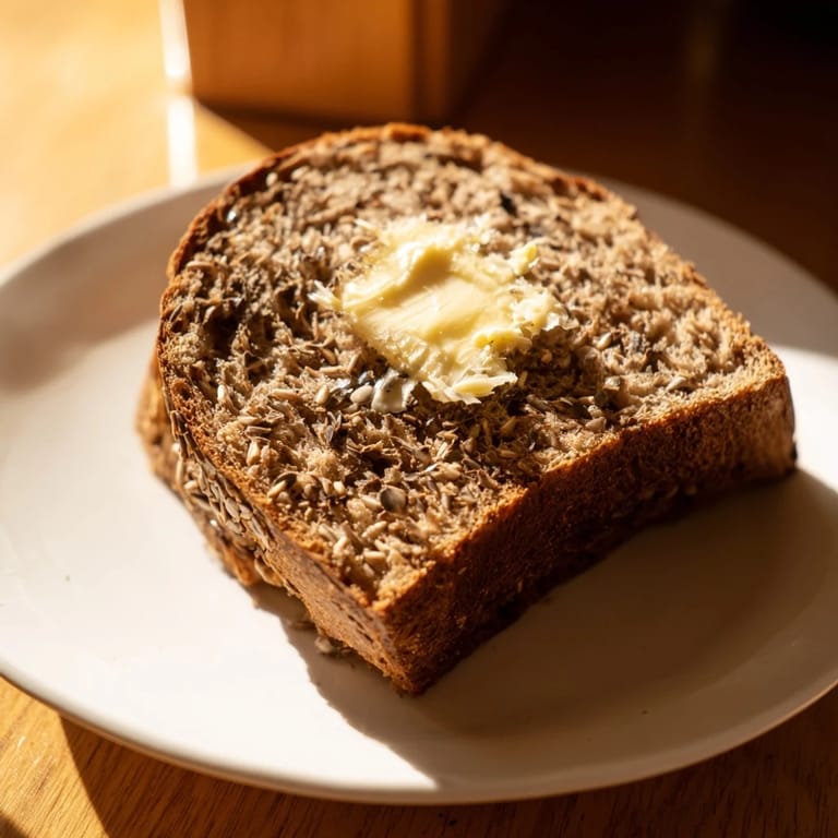 A close-up of a freshly baked Latvian Rupjmaize loaf; the rye’s aroma and texture promises a delightful taste.