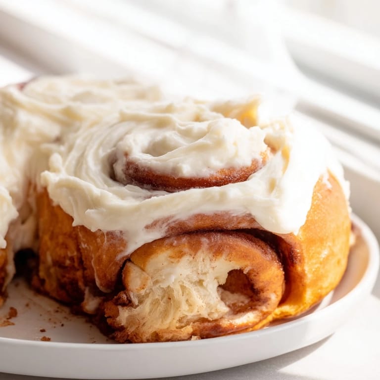 A close-up of soft, pillowy Pumpkin Cinnamon Rolls with swirls of cinnamon sugar and a thick, sweet frosting.