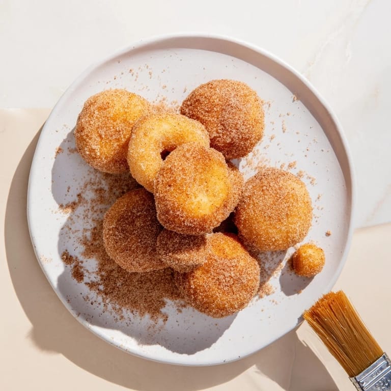 Warm, fluffy Air Fryer Cinnamon Sugar Donuts ready to dip into a hot cup of coffee.