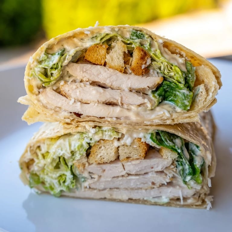 Golden grilled chicken, fresh romaine lettuce, and grated parmesan cheese bundled into a handheld Caesar Chicken Salad Wrap.