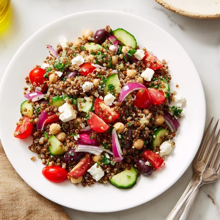Healthy Greek Power Salad in a white bowl, garnished with parsley and a light lemon-herb dressing for lunch.