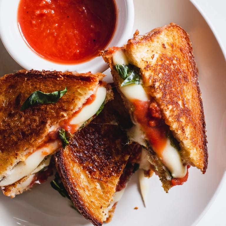 Fresh basil and mozzarella melt between buttery sourdough in these easy Caprese Grilled Cheese Dippers.