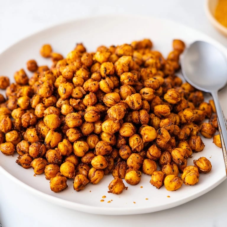 Hearty Crispy Chickpea Snack roasted with spices, served warm alongside fresh salad greens for a nutritious boost.