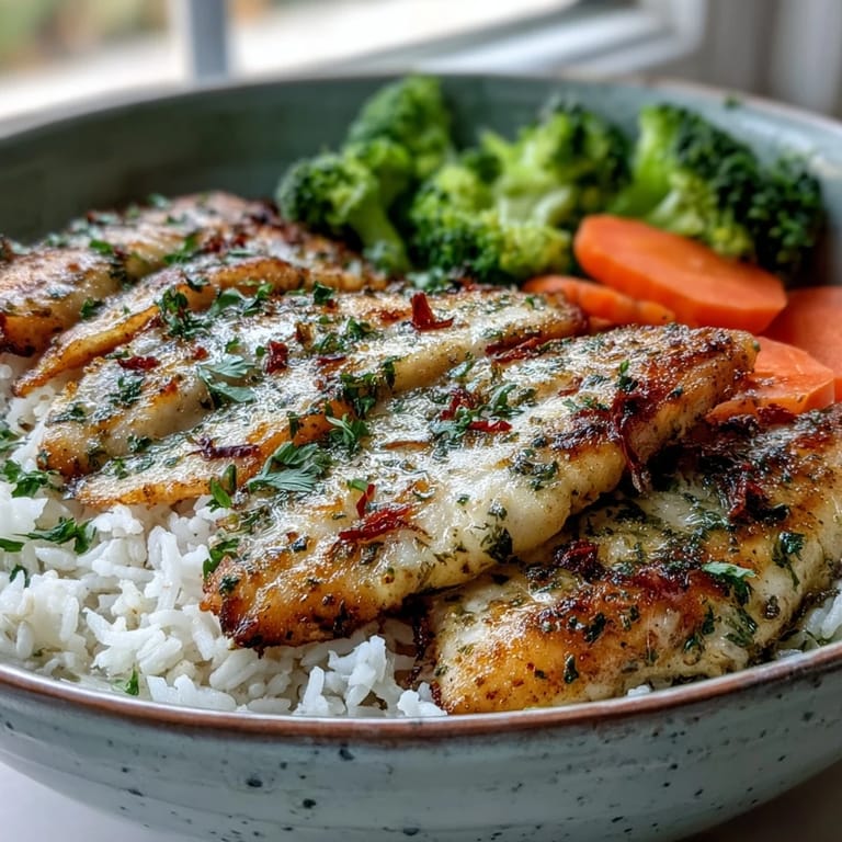Freshly baked tilapia bowl with tender carrots and lemon-herb rice, perfect for an easy weeknight dinner.