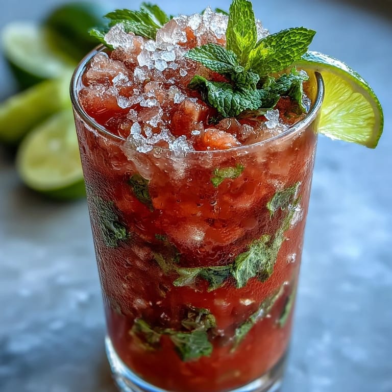 Refresh with a vibrant guava mojito, a tropical Cuban cocktail with white rum, mint, and club soda.