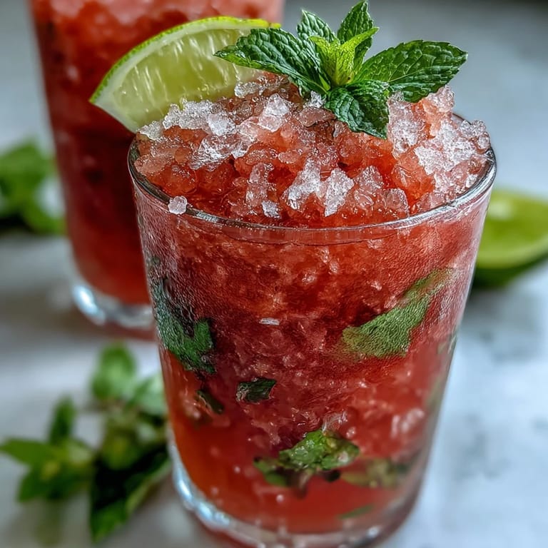 Close-up of a homemade guava mojito garnished with mint, showcasing its pink hue and bubbly texture.