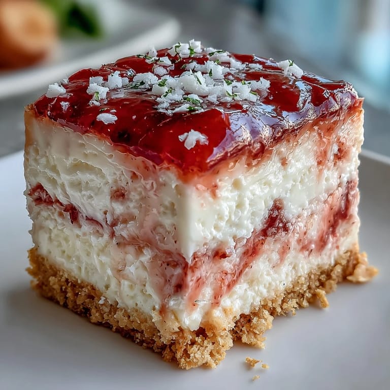 A chilled slice of Easy Guava Swirl Cheesecake reveals layered texture and sweet-tart guava in a home kitchen setting.