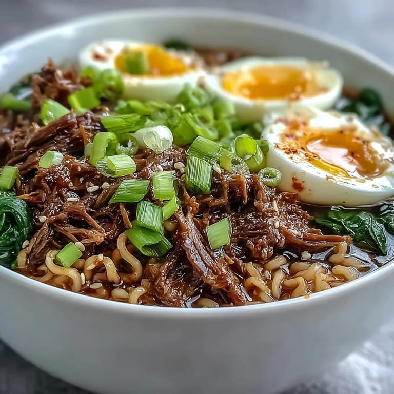 Fork-tender beef and fresh spinach in savory broth over chewy ramen noodles.