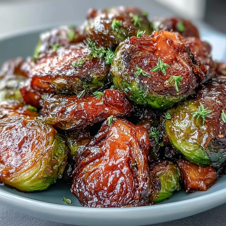 A close-up of Irresistible Orange Maple Glazed Brussels Sprouts showcasing sticky caramelization, fresh orange zest, and a glossy, sweet-savory glaze.
