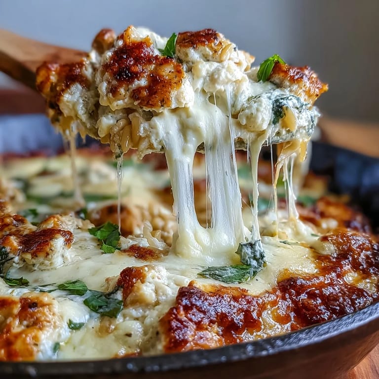 Easy One-Pan Chicken Lasagna Orzo with orzo, chicken, and classic Italian cheese blend.