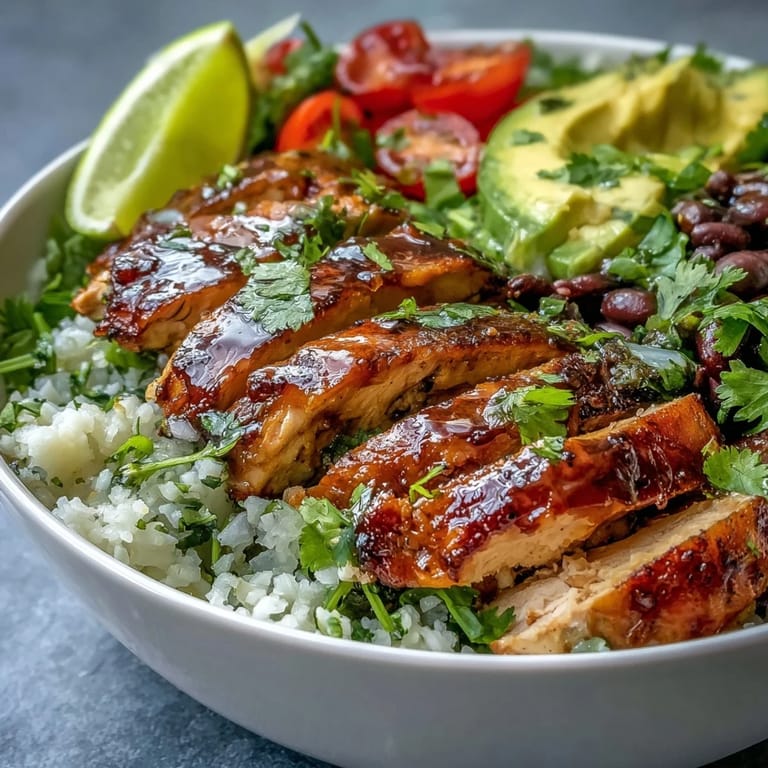 Flavorful burrito bowl with cilantro-lime cauliflower rice, tender chicken, black beans, and Greek yogurt—light, satisfying, and perfect for weight loss.