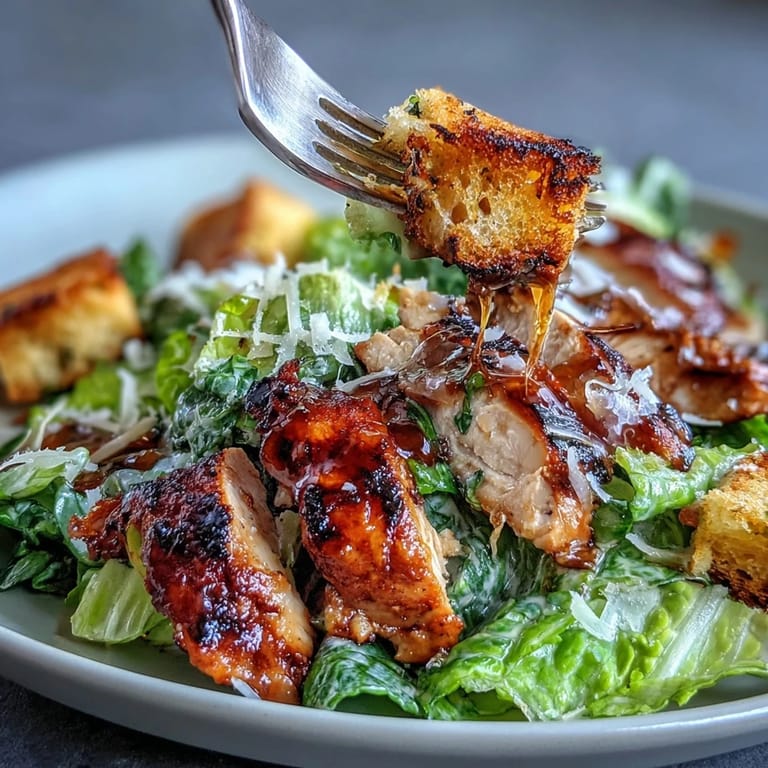 Fresh Grilled Chicken Caesar Salad with Greek Yogurt Dressing: smoky chicken, crisp romaine, and homemade sourdough croutons tossed in a zesty yogurt dressing.