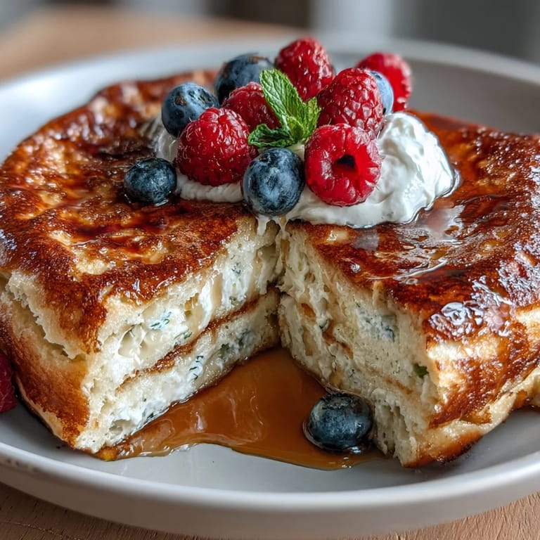 Warm protein pancake bowl topped with banana slices and maple syrup, perfect for a nutritious start to your day.