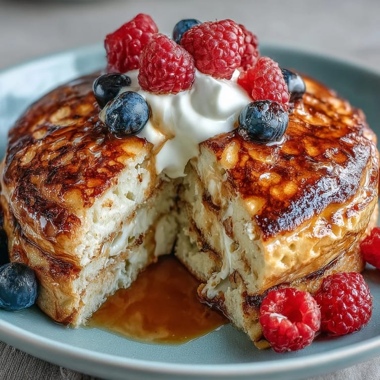 Baked pancake bowl loaded with 40g protein, topped with chocolate chips and served in an oven-safe dish.