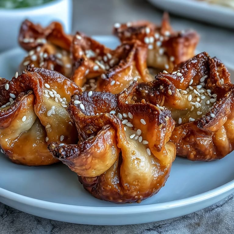 Savory chicken dumplings with fresh ginger and garlic, air-fried to golden perfection and paired with a tangy sesame soy sauce.  