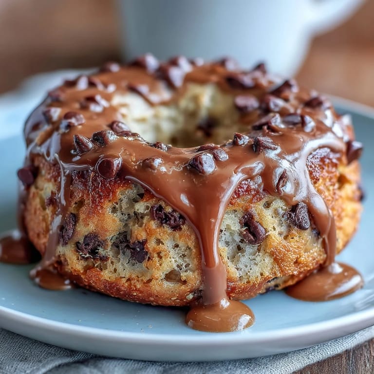Soft and chewy bagels made with protein powder, studded with chocolate chips, and finished with a smooth peanut butter glaze.