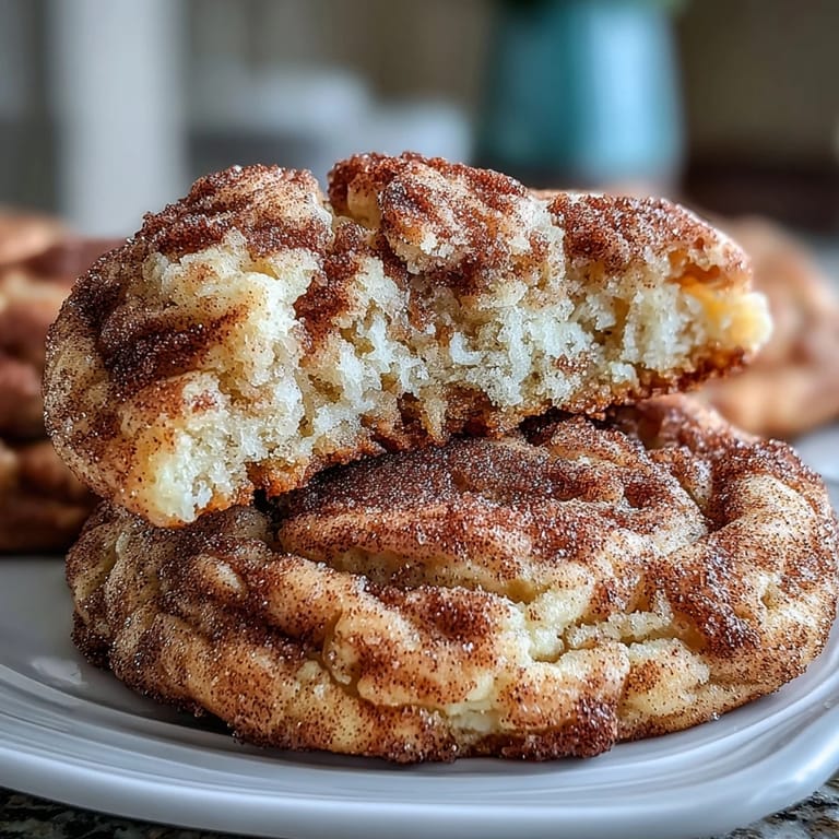 Golden cottage cheese snickerdoodle cookies rolled in fragrant cinnamon sugar for a cozy dessert.