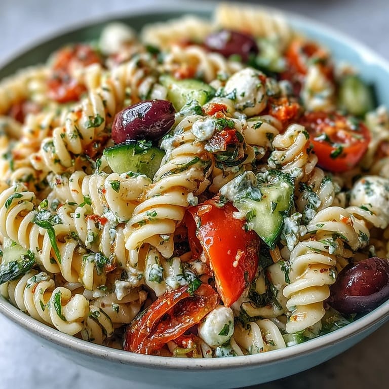 Refreshing Easy Summer Pasta Salad with Italian Dressing, featuring crisp vegetables and zesty dressing for a perfect picnic side.