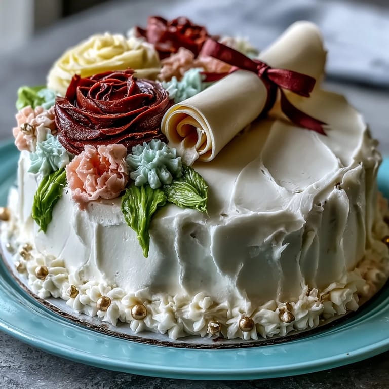 Celebrate with a stunning graduation cake featuring buttercream roses and a fondant diploma, ideal for honoring achievements.