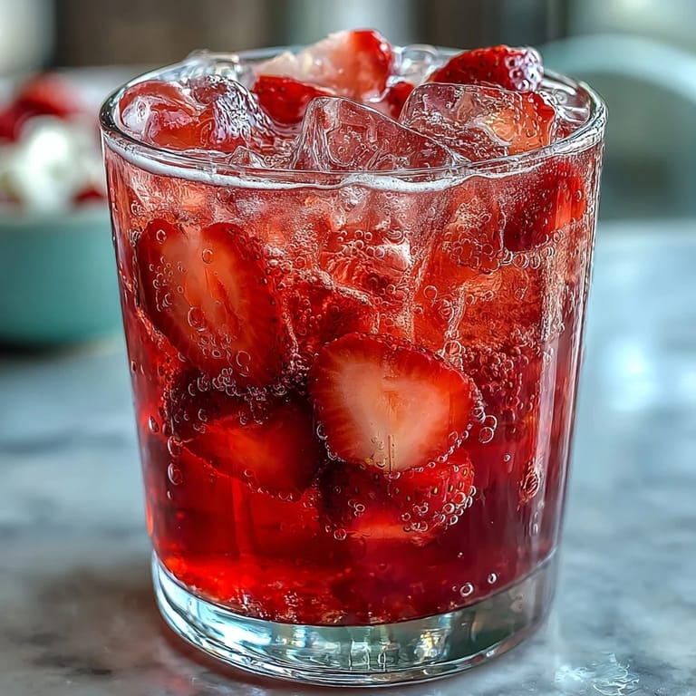 Chilled Pink Starburst Refresher featuring fresh strawberry slices, a frosty lemonade base, and vanilla syrup for a nostalgic candy-inspired sip.