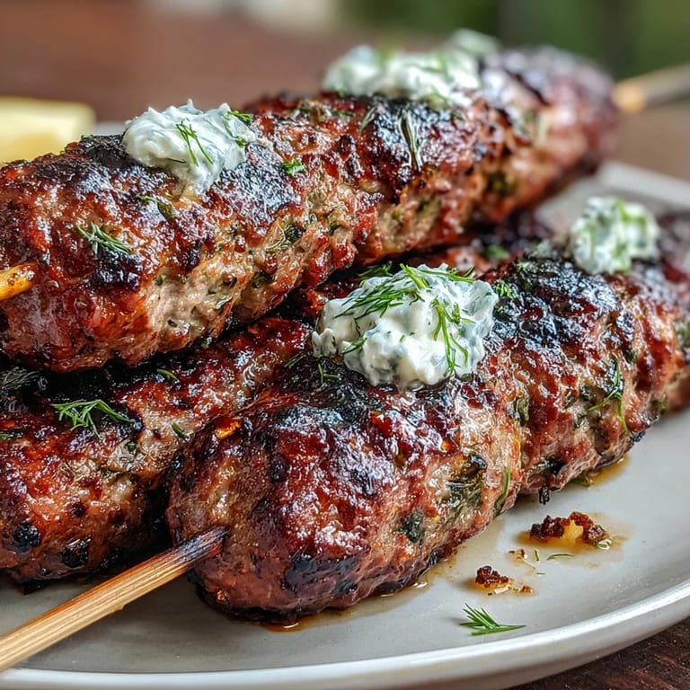 Aromatic lamb kofta infused with cumin, coriander, and mint, paired with refreshing cucumber-dill tzatziki.  