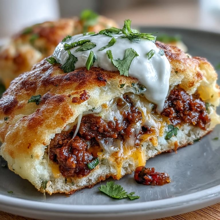 Enjoy these low-carb cloud bread tacos piled high with seasoned ground beef and fresh toppings.