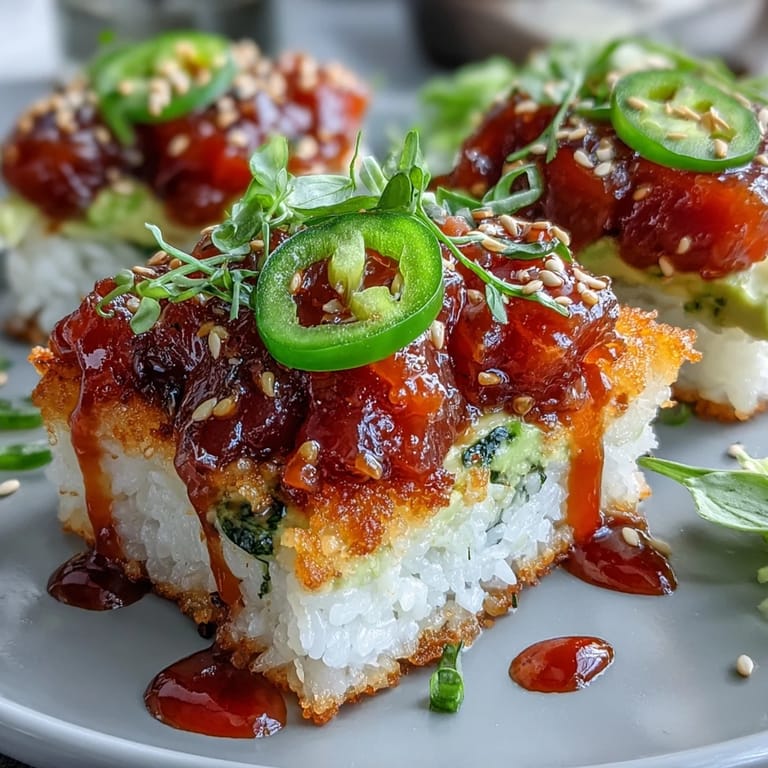 Enjoy delicious Spicy Tuna Crispy Rice Bites, a party-ready stack of flavors.