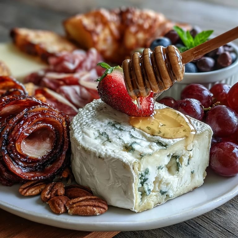 Feast on this summer charcuterie, loaded with fresh berries, honey, and meats.
