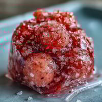 Strawberry Pineapple Daiquiri Freezer Pouches with vibrant fruit chunks and a frosty, slushy texture, perfect for summer sipping.