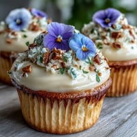 Delicate vanilla cupcakes topped with creamy buttercream and edible flower toppers for a charming spring dessert.