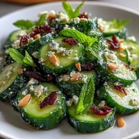 Crisp cucumber and strawberry salad with fresh mint, a colorful spring dish perfect for picnics or light lunches.