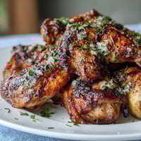 Golden roasted chicken infused with lemon and herbs, surrounded by tender baby potatoes in a rustic roasting pan.