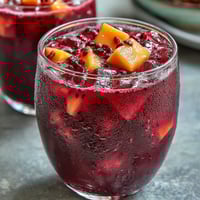 Refreshing mango dragonfruit refresher with vibrant tropical fruit and citrus, served over ice in a tall glass with fruit garnish.