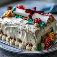 A festive sheet cake adorned with vibrant buttercream roses and an edible diploma, perfect for graduation celebrations.