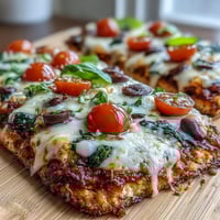 Cottage cheese flatbread pizza with golden crust and bubbling mozzarella cheese.