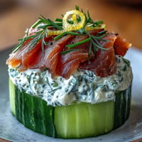 1. Smoked salmon cucumber bites are elegant appetizers with crisp cucumber rounds, creamy herbed cheese, and savory smoked salmon.  