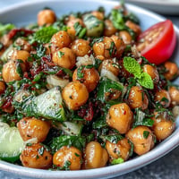 Mediterranean Chickpea Salad: Vibrant, fresh, and zesty with lemon and herbs.